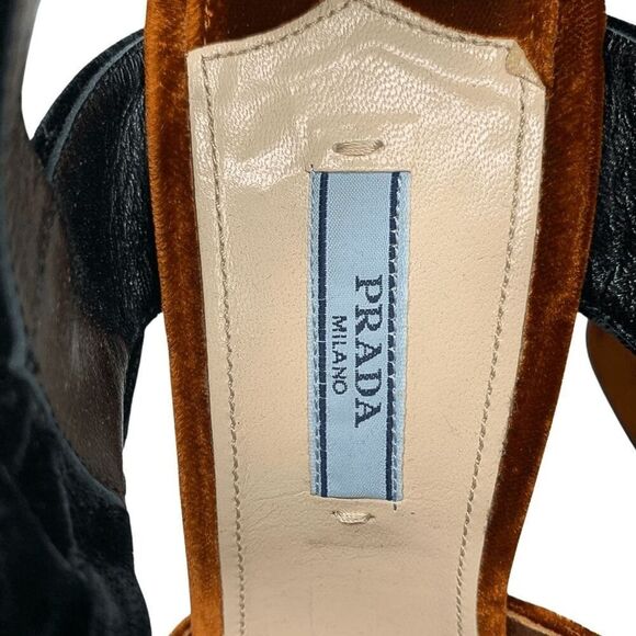 Prada Two-Tone Platform Velvet Strappy Sandals EU 38.5 Orange Chunky High Heel - Picture 9 of 11